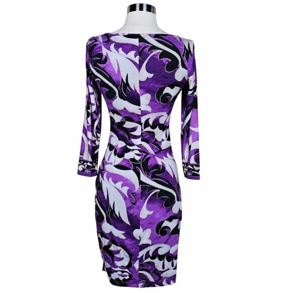 Cache Purple Abstract Print Stretch Sheath Dress Size XS - Picture 4 of 8